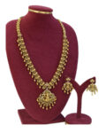 Traditional Temple Gold Necklace with Earrings Set