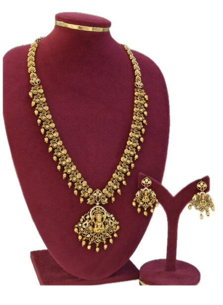 Traditional Temple Gold Necklace with Earrings Set