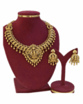 Premium Gold-Plated Lakshmi Temple Necklace Set with Matching Chandbali Earrings