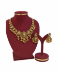 Traditional Antique Gold Lakshmi Temple Necklace Set with ball Drops & Matching Earrings
