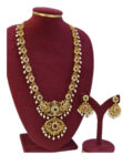 Antique Gold Plated Bridal Jewelry Set with Pearls and Traditional Motifs